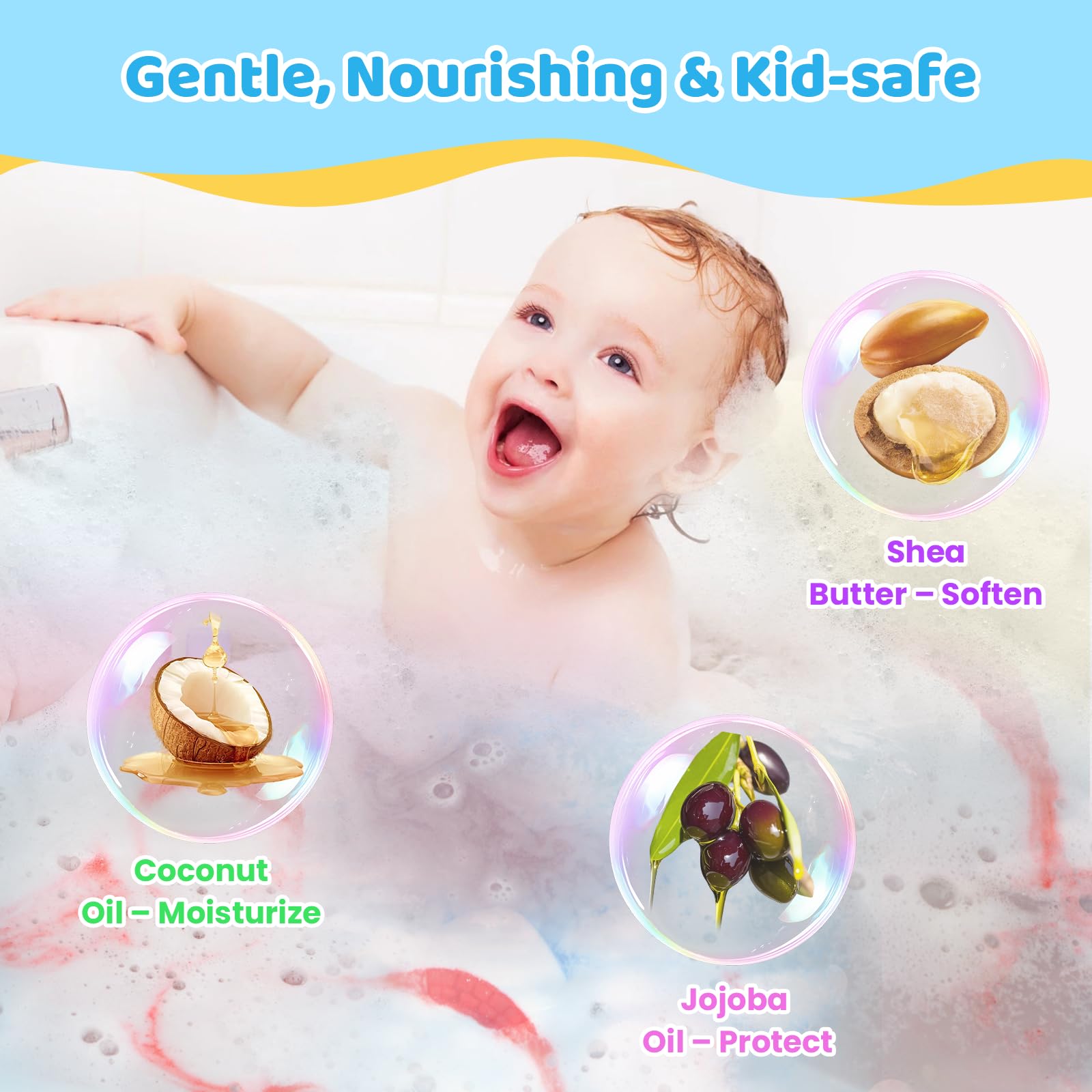 BubFroo shark bath bomb dissolving in tub releases bright colors.