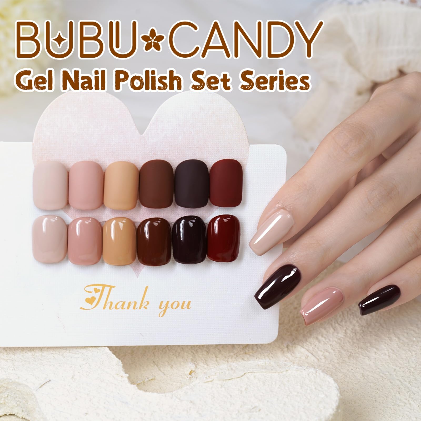 BUBU CANDY Coffee Nude gel polish for subtle nails with rich pigmentation.
