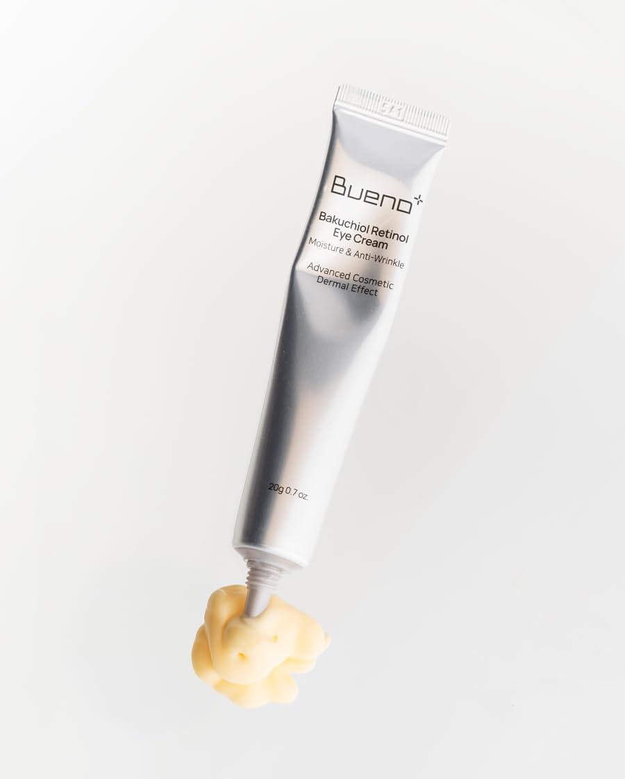 Applying Bueno+ eye cream under-eye area for hydration and smoothing.