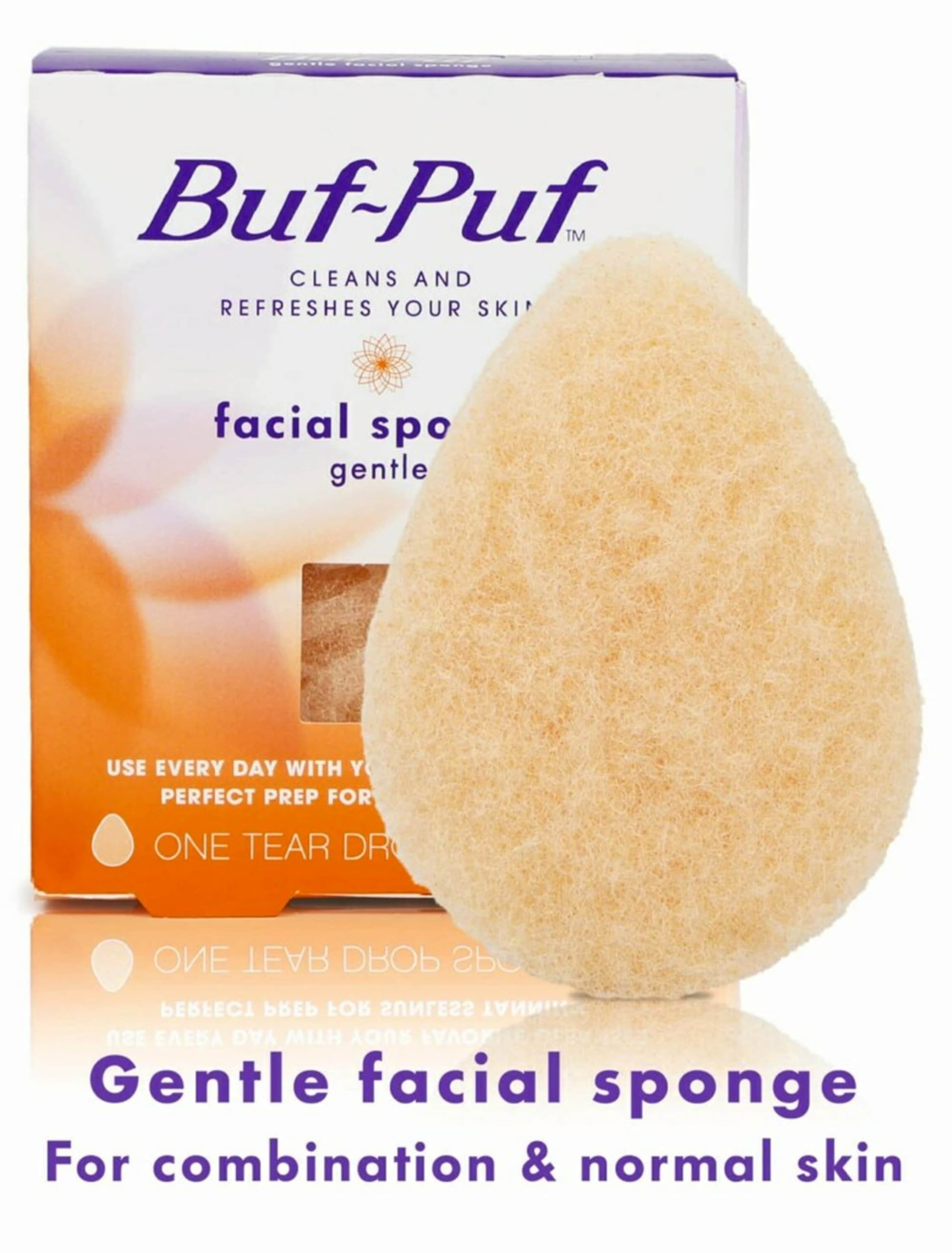 Buf-Puf close-up texture shows soft exfoliating surface for delicate skin.