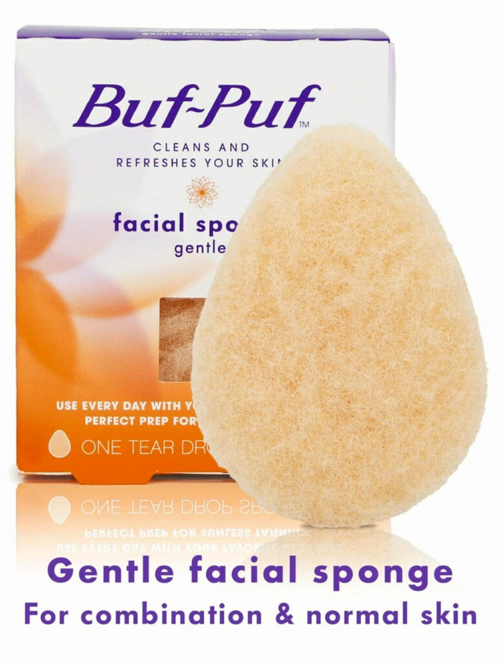 Buf-Puf close-up texture shows soft exfoliating surface for delicate skin.