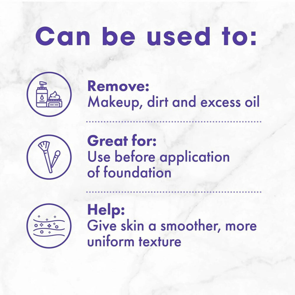 Buf-Puf removes makeup and impurities to leave skin clean.