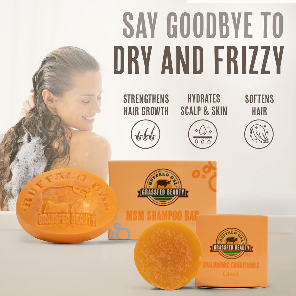 BUFFALO GAL Conditioner Bar hair-growth-boost visual indicating moisture and healthier-looking strands.