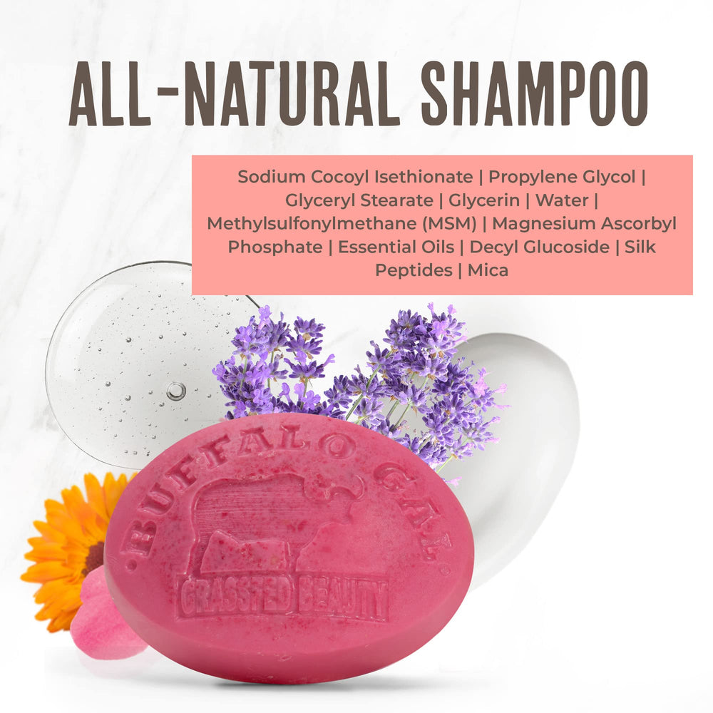 BUFFALO GAL MSM Shampoo Bar creates creamy lather for gentle cleansing.