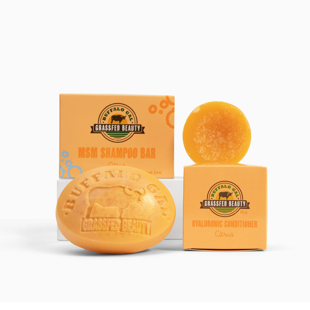 BUFFALO GAL MSM Shampoo Bar with rich-lather visual for smoother, easier-to-manage hair.