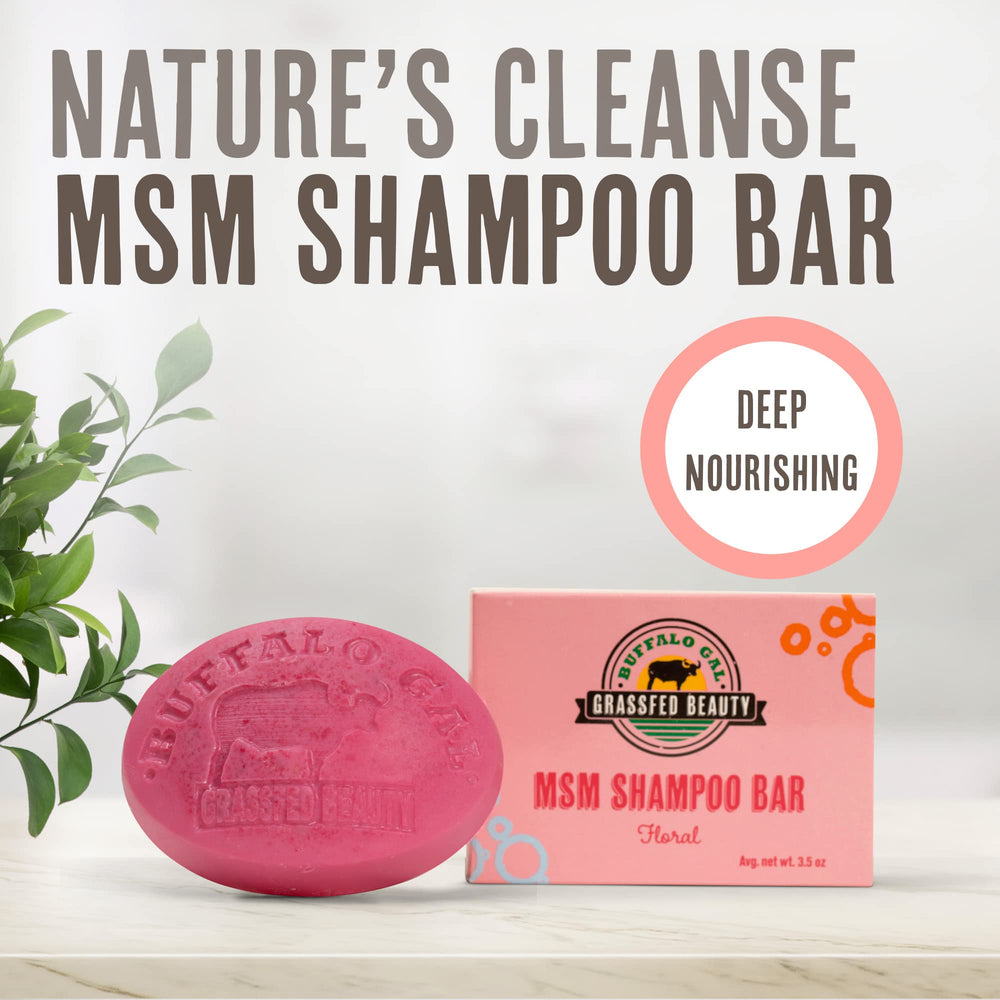 BUFFALO GAL MSM Shampoo Bar solid form ready for travel and storage.