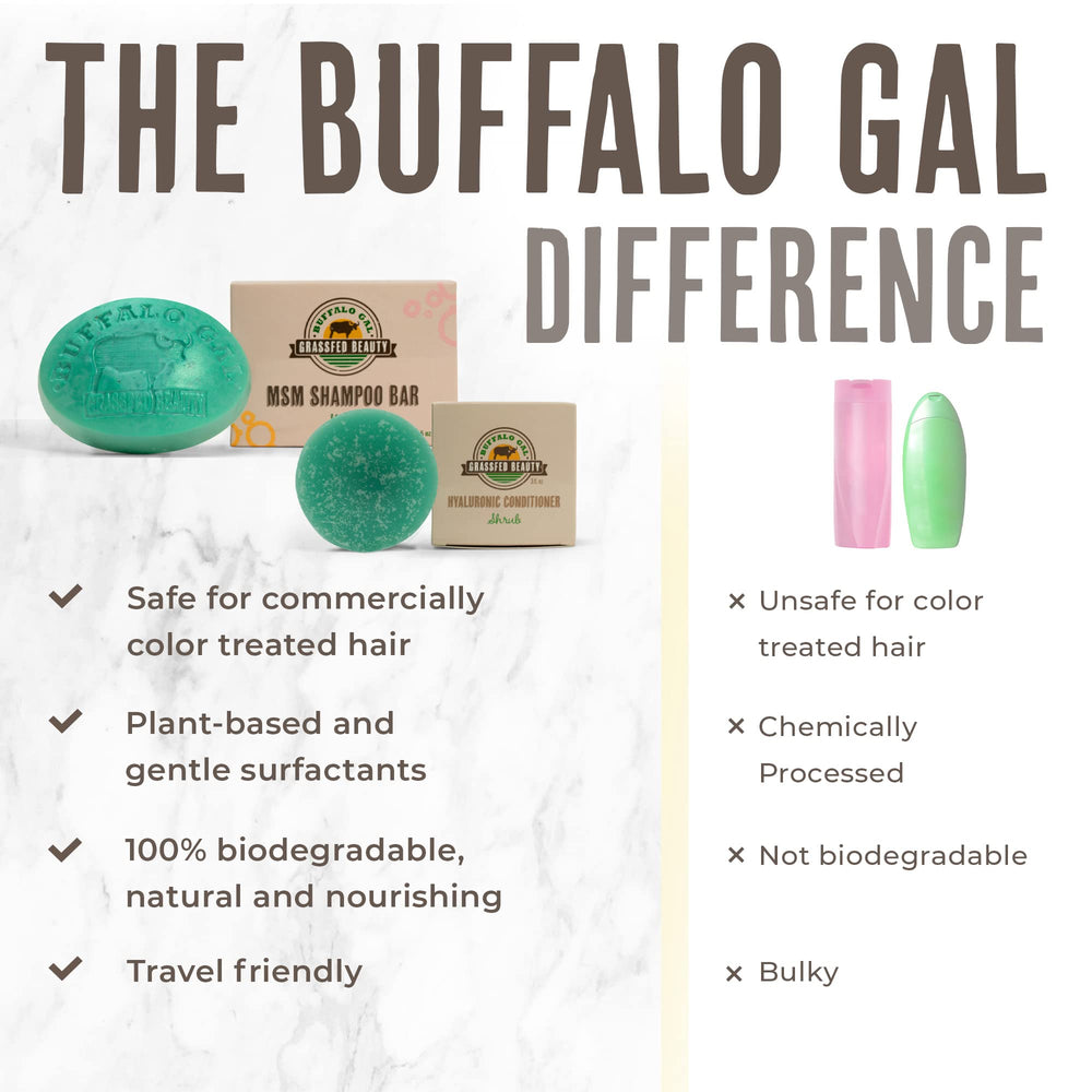 Buffalo Gal solid hair care set on display, ready to use.