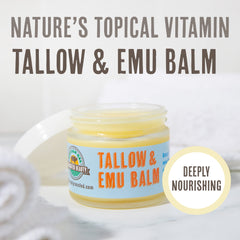 Buffalo Gal Tallow Emu Balm packaging showcasing unscented formula