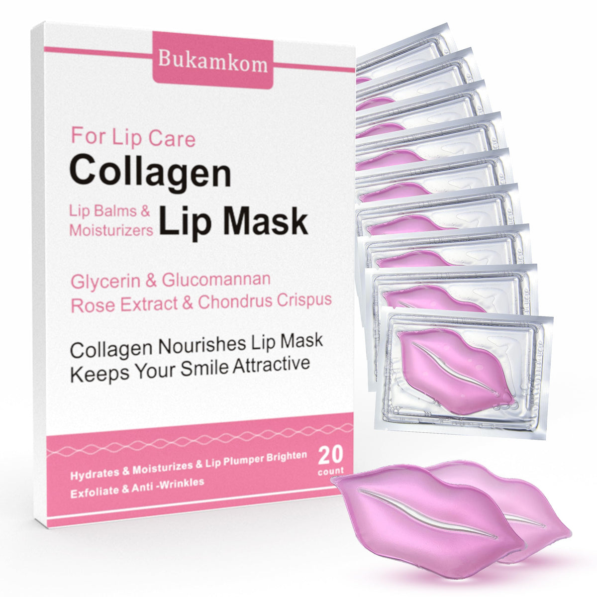 Bukamkom collagen lip mask bulk box for value and routine lip care.
