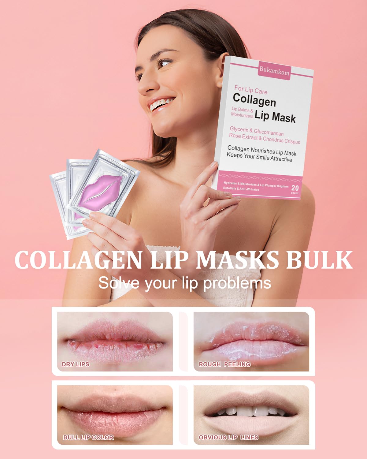 Bukamkom lip mask with rose essence for gentle lip care.