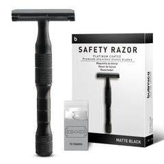 Bulimica Matte Black Safety Razor head close-up for a precise, smooth shave