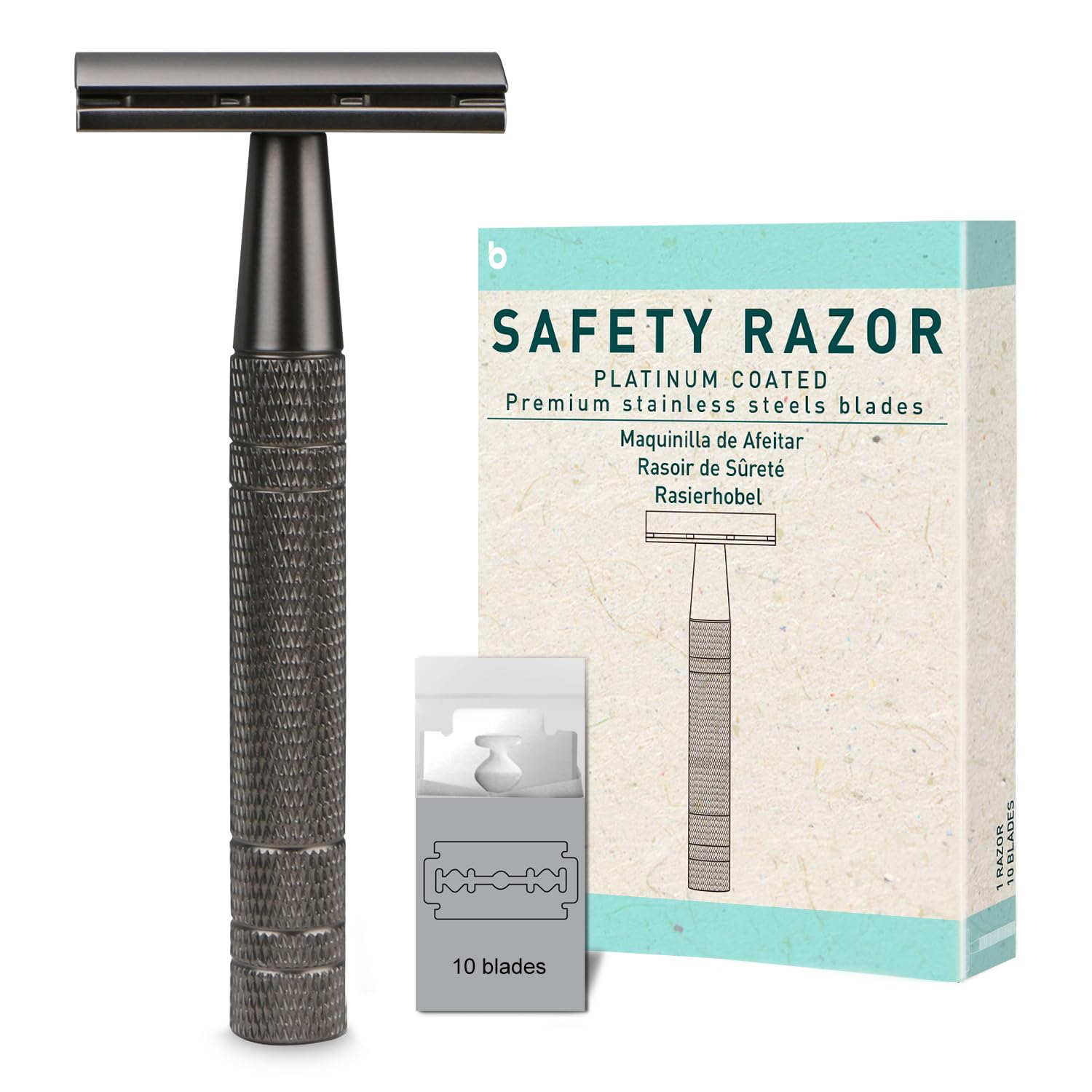 BULIMICA Matte Gun Black Razor head close-up for a smooth, irritation-free shave.
