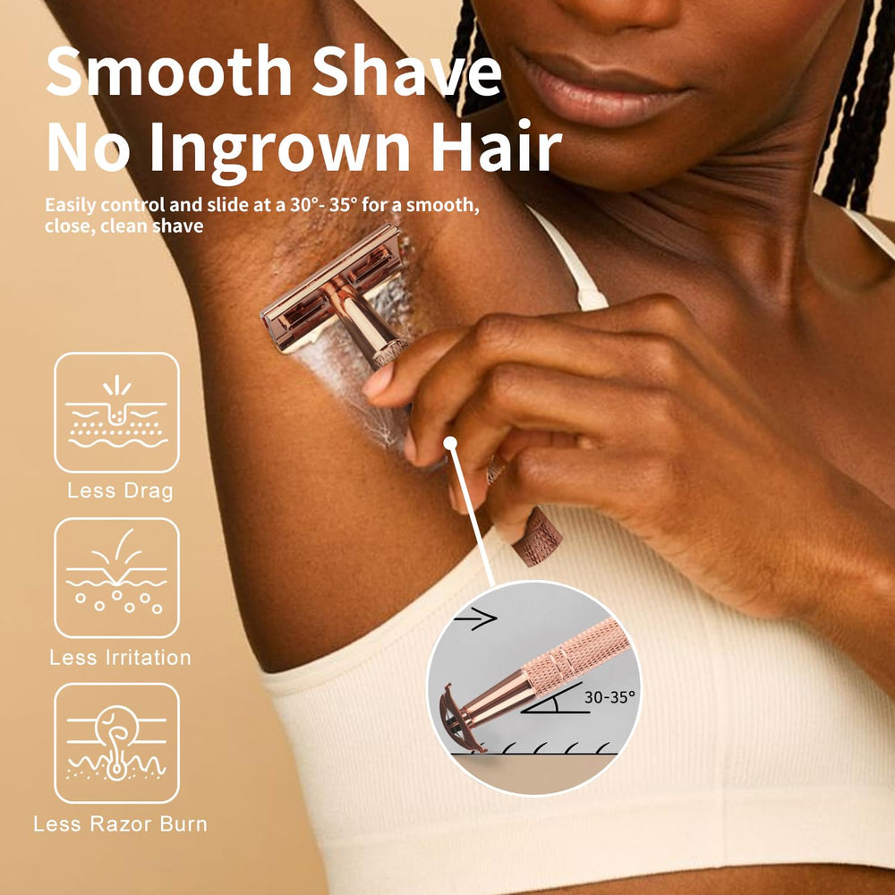 Bulimica rose gold razor with closed comb head for gentle glide.