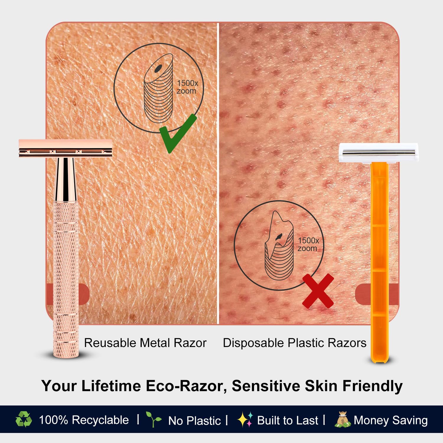 BULIMICA rose-gold razor head glides along curves for a comfortable shave.