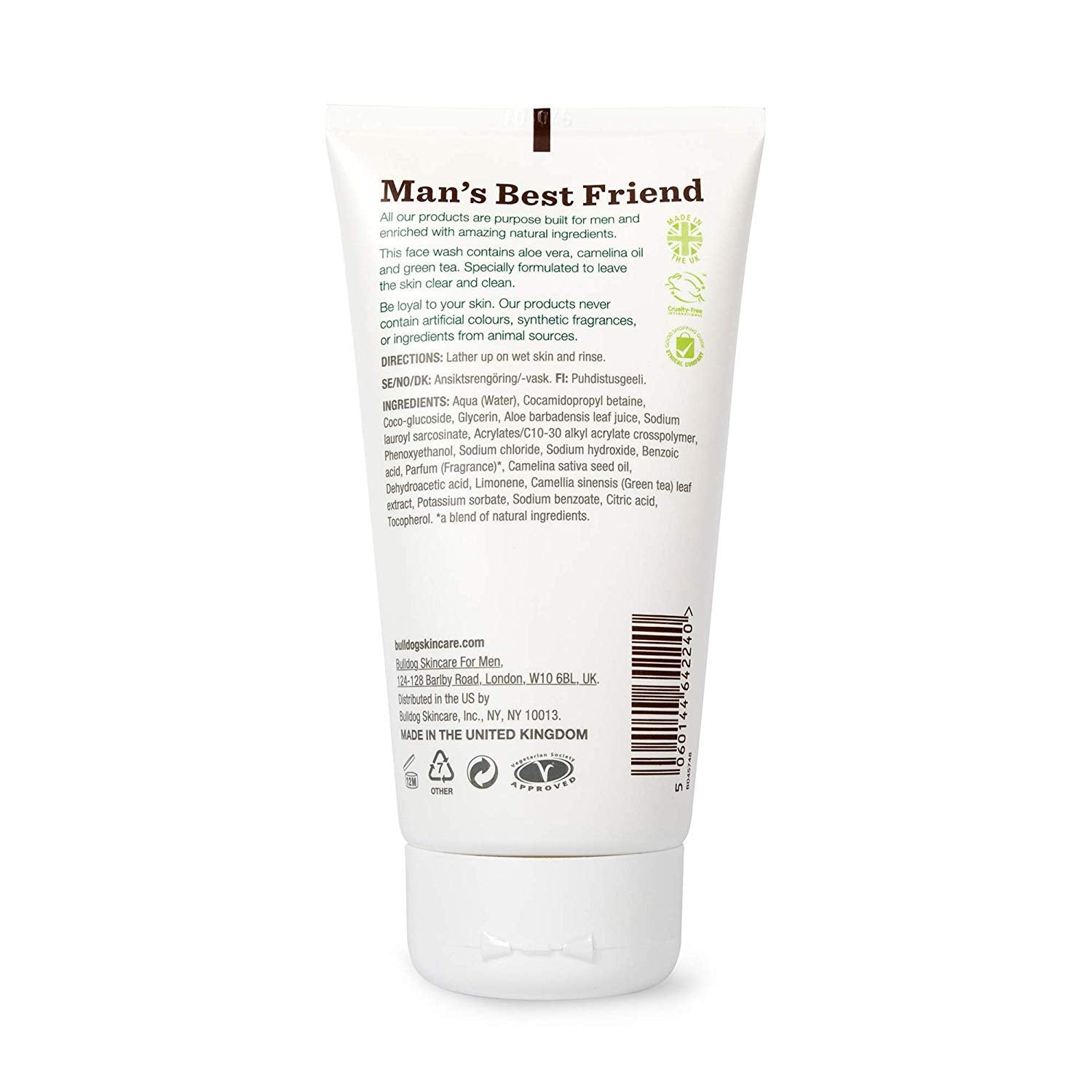 Bulldog Original Face Wash ingredients aloe vera camelina green tea