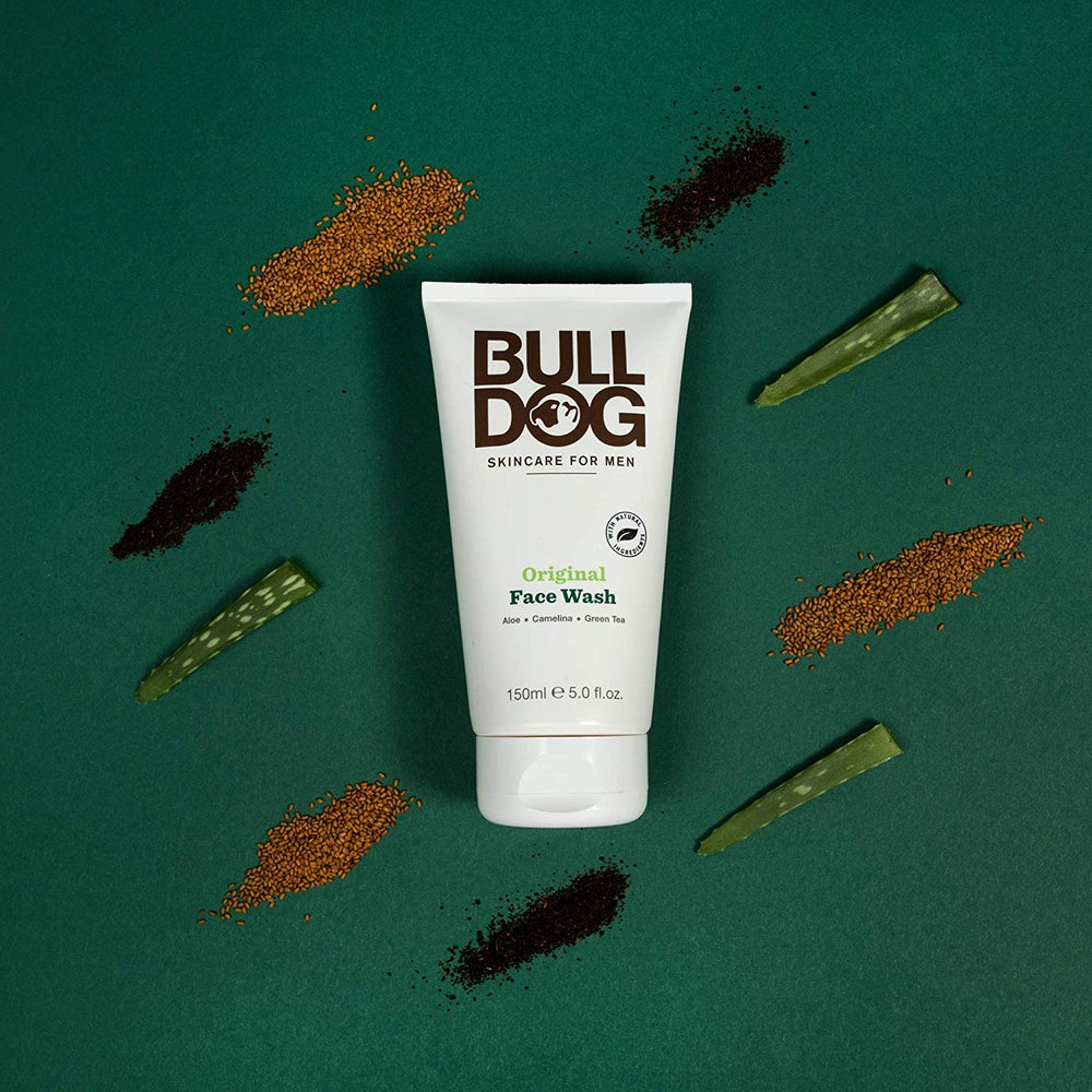 Bulldog Original Face Wash packaging box and bottle setup