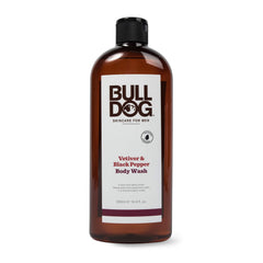 BULLDOG Vetiver & Black Pepper body wash bottle with natural fragrance for daily refresh.