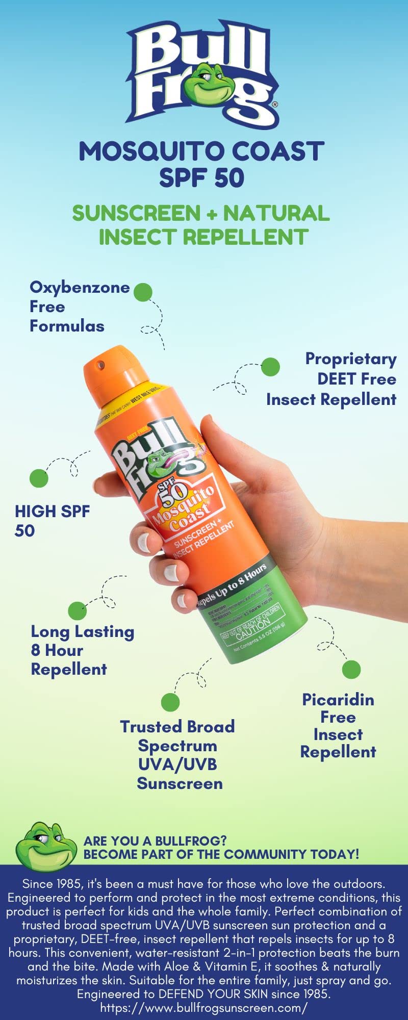 Packaging front of Bullfrog Mosquito Coast Sunscreen 2-pack.