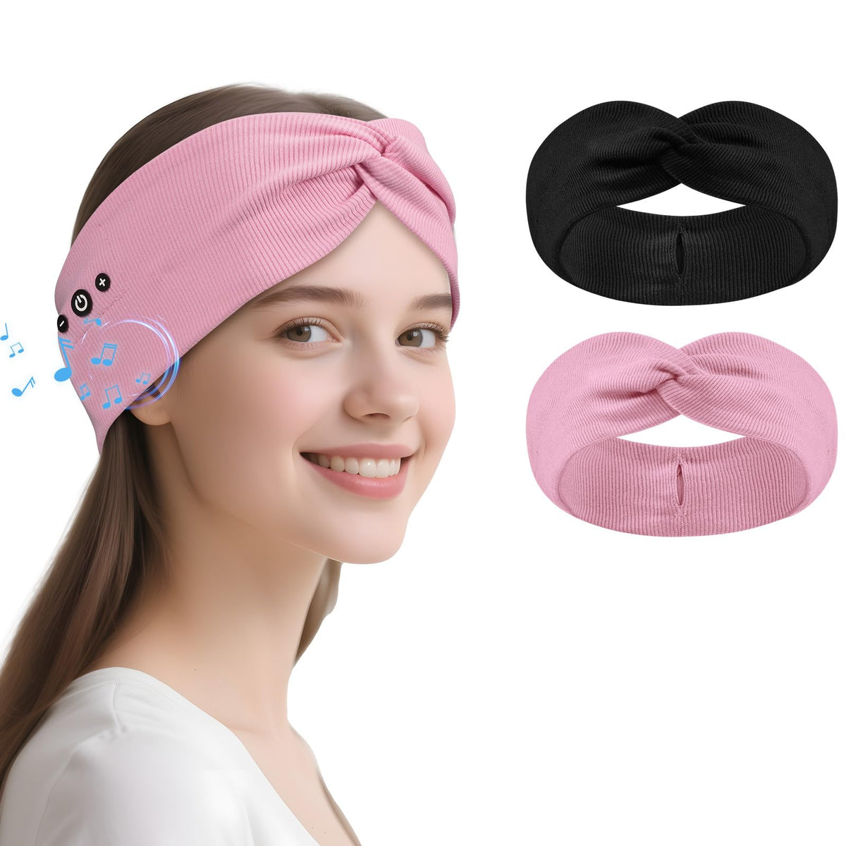 BULYPAZY Bluetooth headband headphones with knotted design for hands-free listening during workouts.