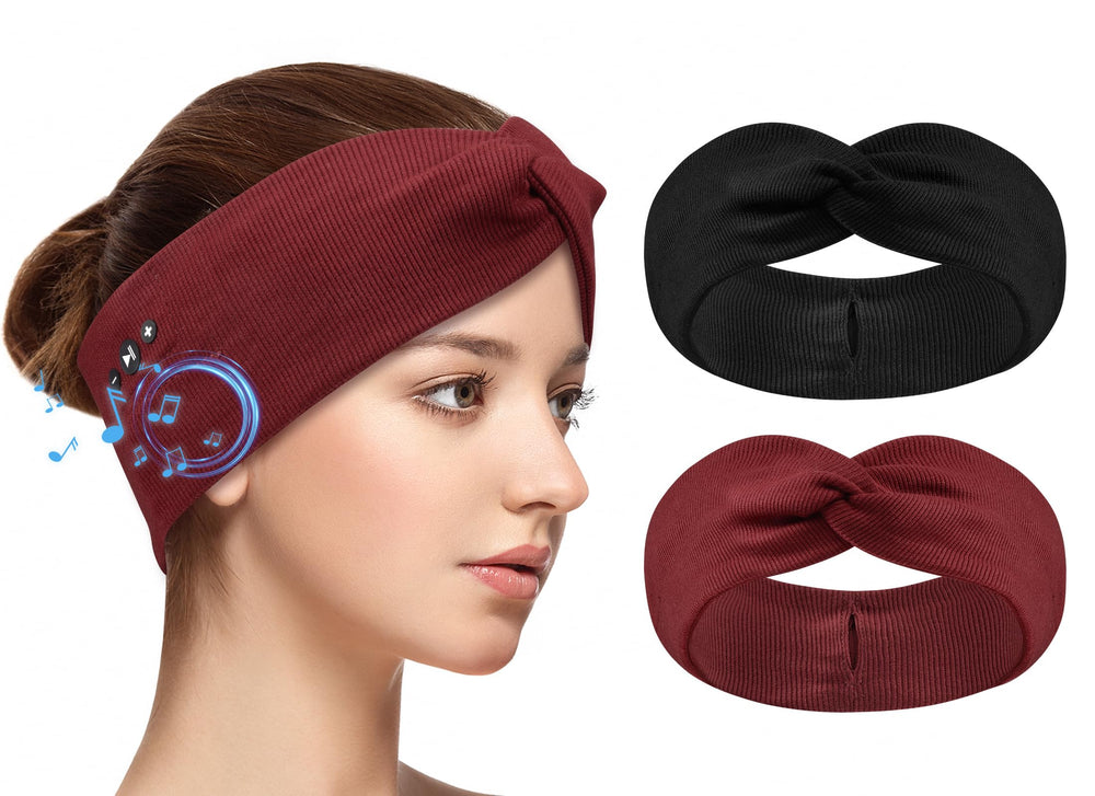 BULYPAZY two-pack headband headphones with red knotted design and slim HD speakers for workouts