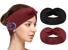 BULYPAZY two-pack headband headphones with red knotted design and slim HD speakers for workouts