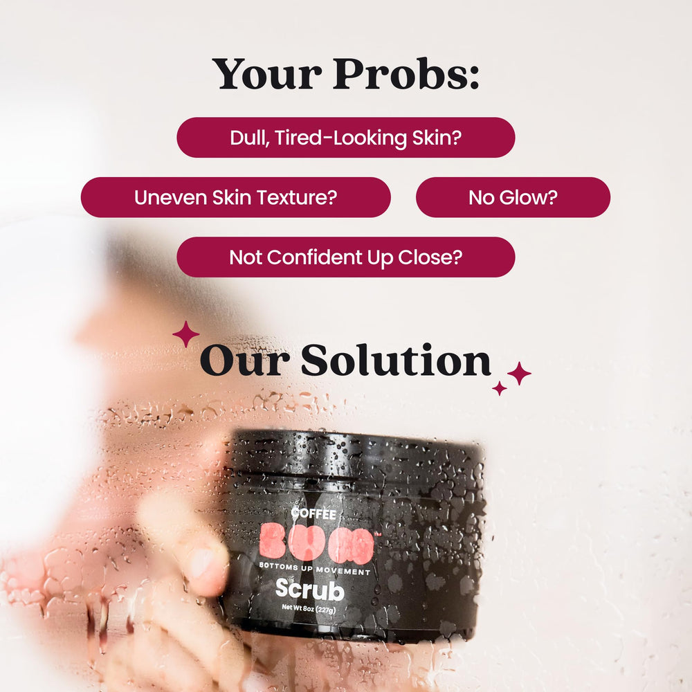 BUM Coffee Sugar Scrub bottle visible in shower ready for a pampering routine