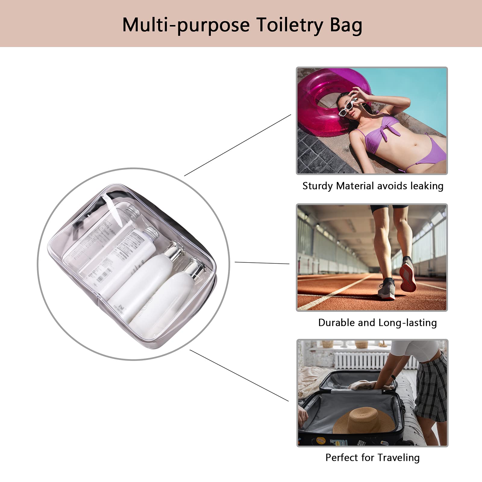 Buminee durable clear pouch keeps cosmetics secure inside.