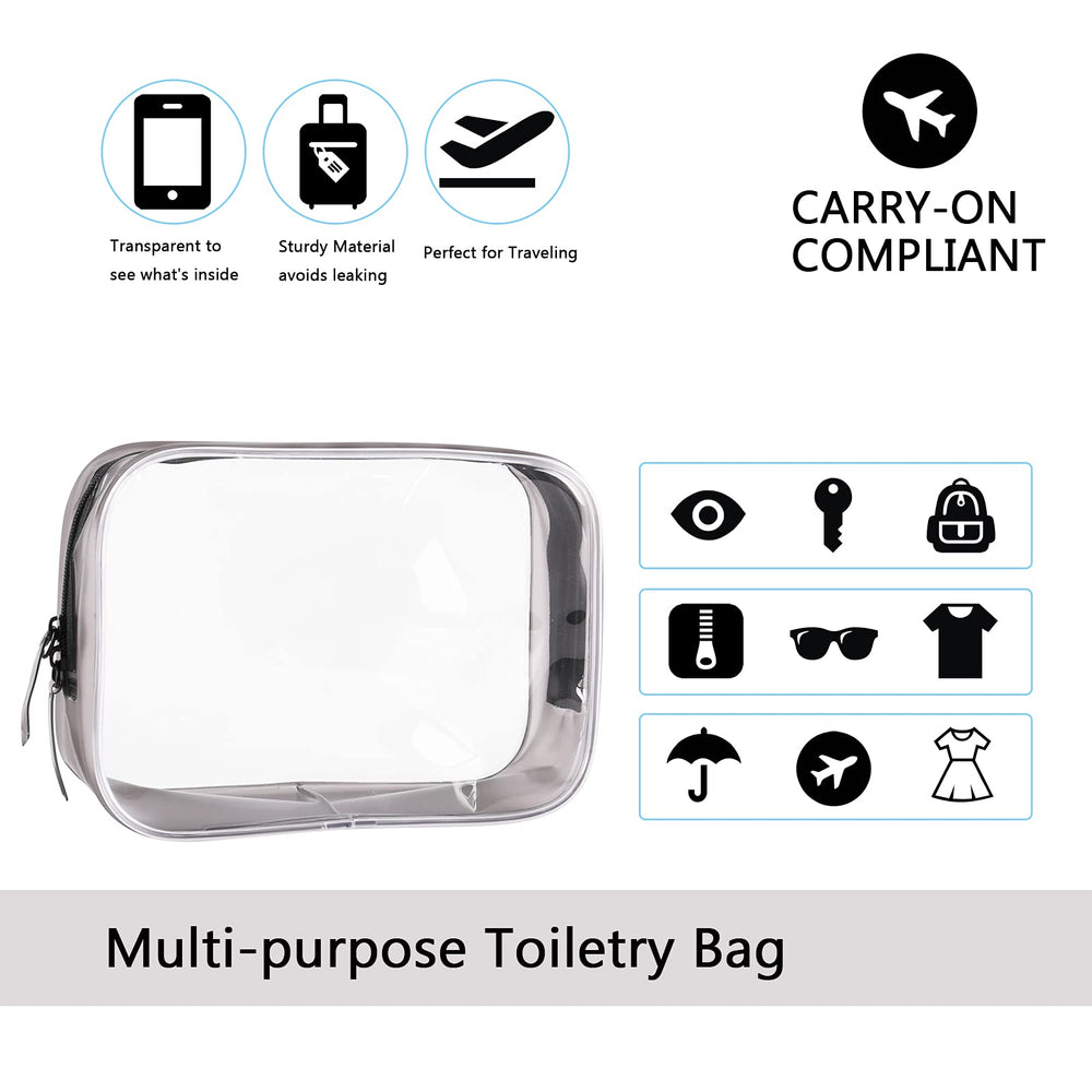 Buminee multi-use clear bag suitable for bathroom, beach, and hotel stays.