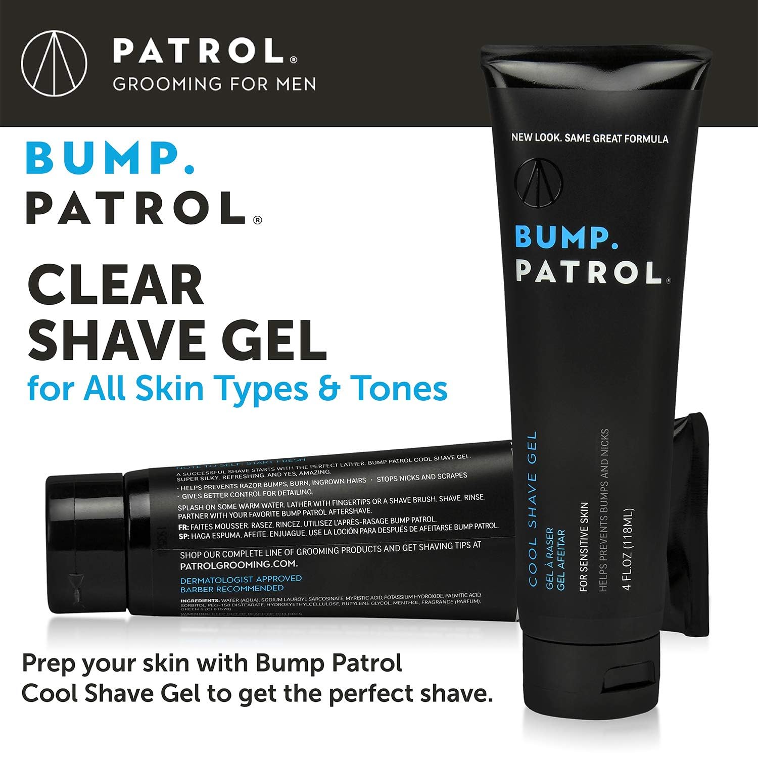 Bump Patrol Clear Gel application image highlights visibility for accurate shaving.