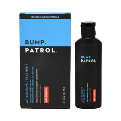 Bump Patrol maximum-strength aftershave bottle offers post-shave comfort.