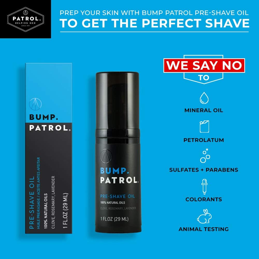 Bump Patrol Pre-Shave Oil application on face and neck for prep