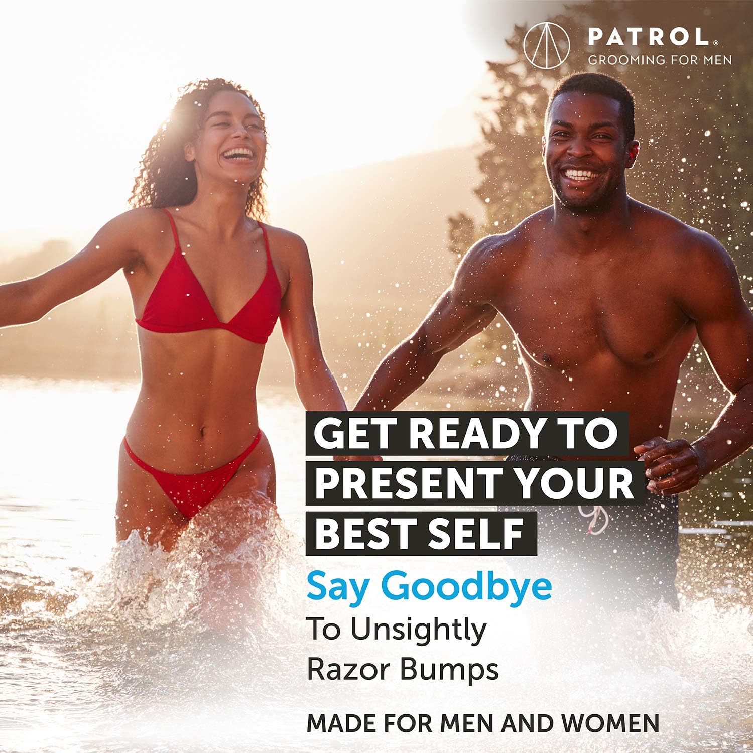 Applying Bump Patrol to shaved skin to show use after shaving