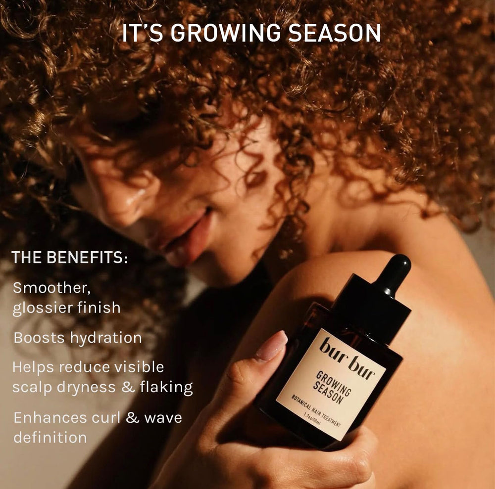 Bur Bur Growing Season oil droplet highlighting rich texture for smooth strands