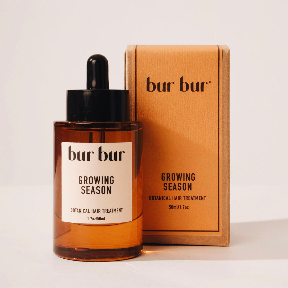 Bur Bur Growing Season oil ingredients bottle displays botanical blend