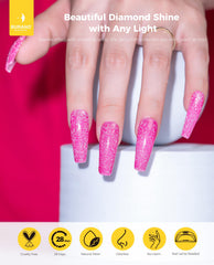 BURANO Reflective glitter closeup shows diamond particles for dramatic shine.