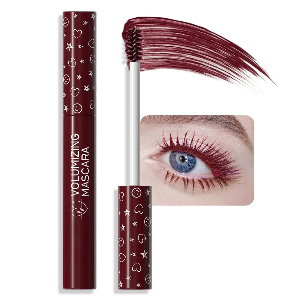 AMY'S DIARY Burgurdy mascara bottle shows rich red-brown pigment for all-day color.