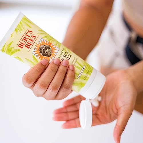 Burt's Bees After Sun Lotion label close-up highlighting aloe and coconut oil