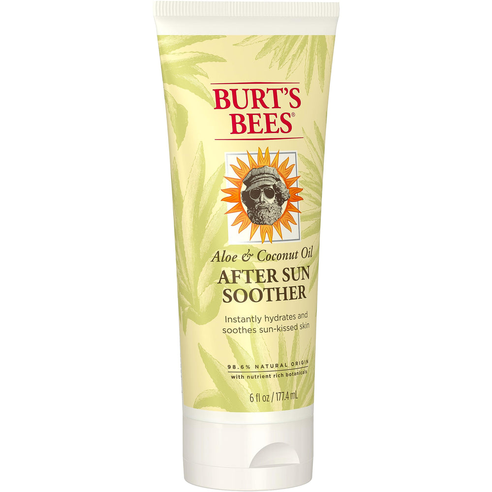 Burt's Bees After Sun Lotion bottle in sunny scene implies after-sun comfort