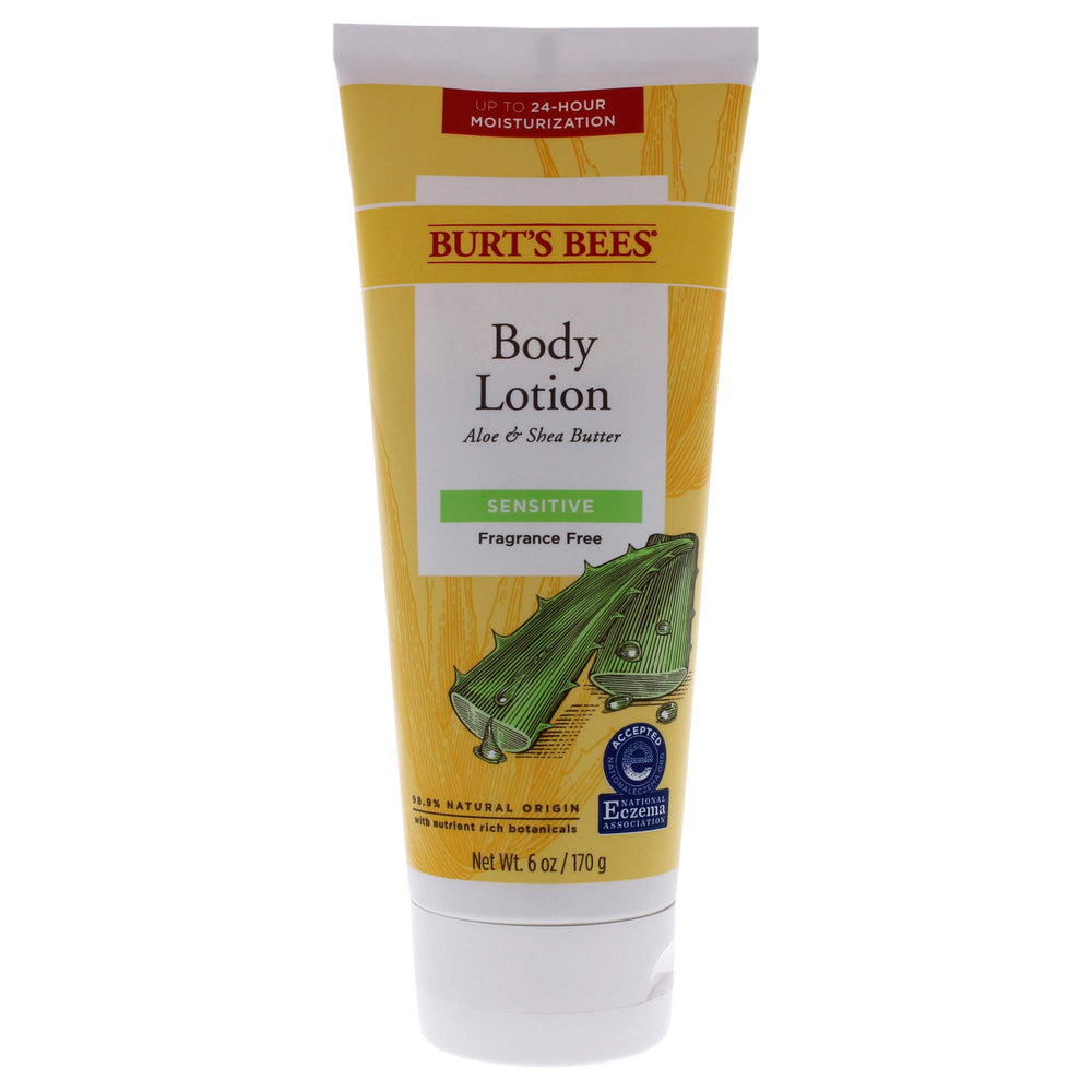 Burt's Bees Aloe Shea Butter body lotion bottle: gentle hydration for sensitive skin