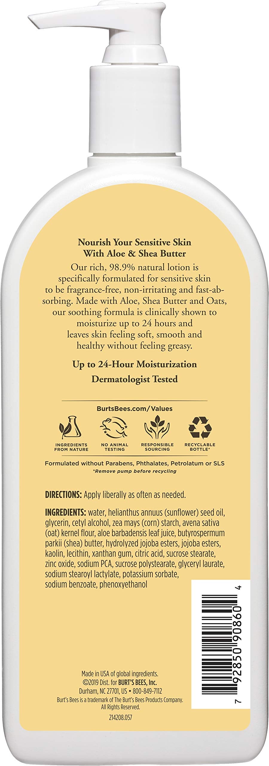 Burt's Bees Aloe & Shea Butter lotion texture close-up, fast-absorbing and non-irritating