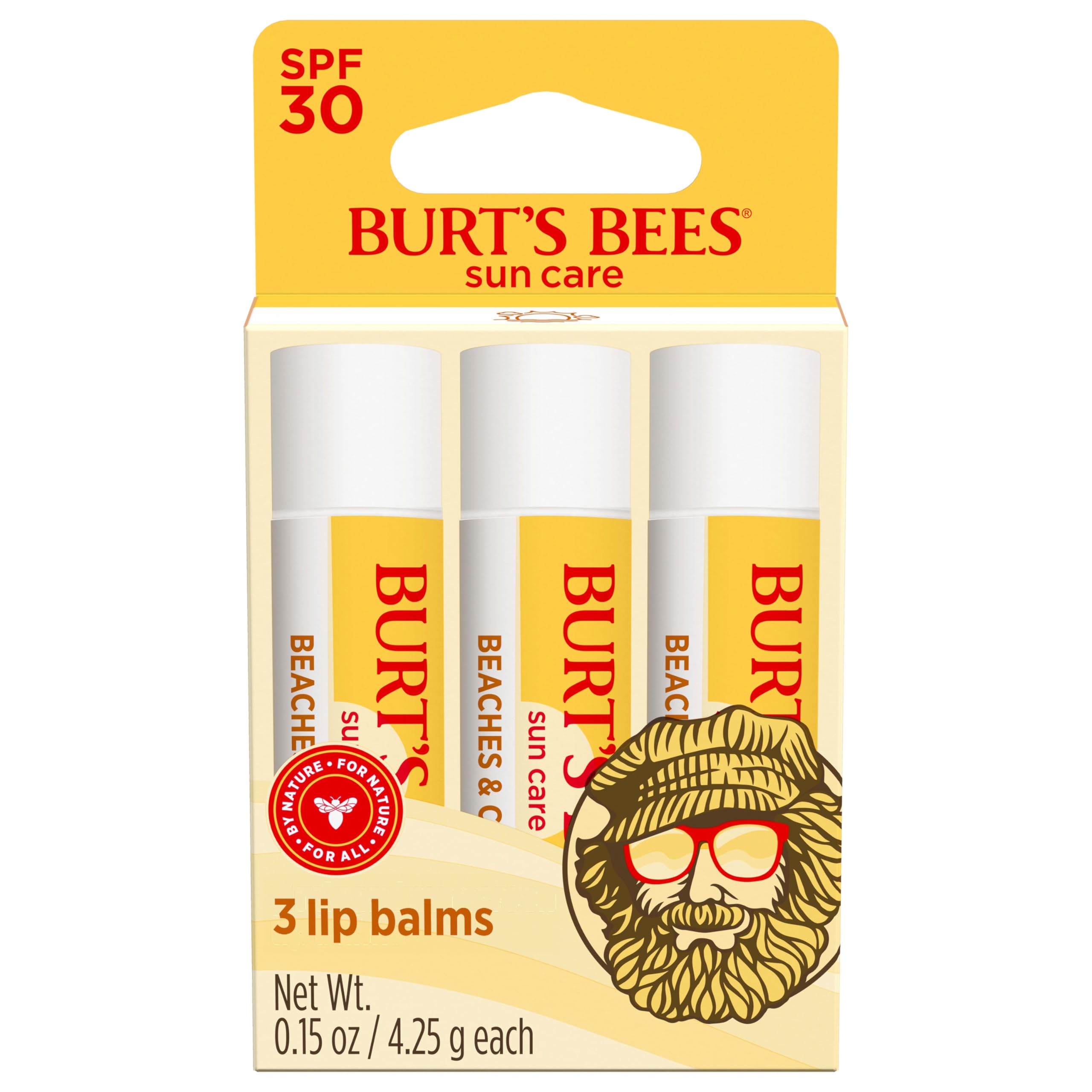 Burt's Bees Beaches and Cream SPF 30 lip balm tubes in a three-pack for on-the-go protection.