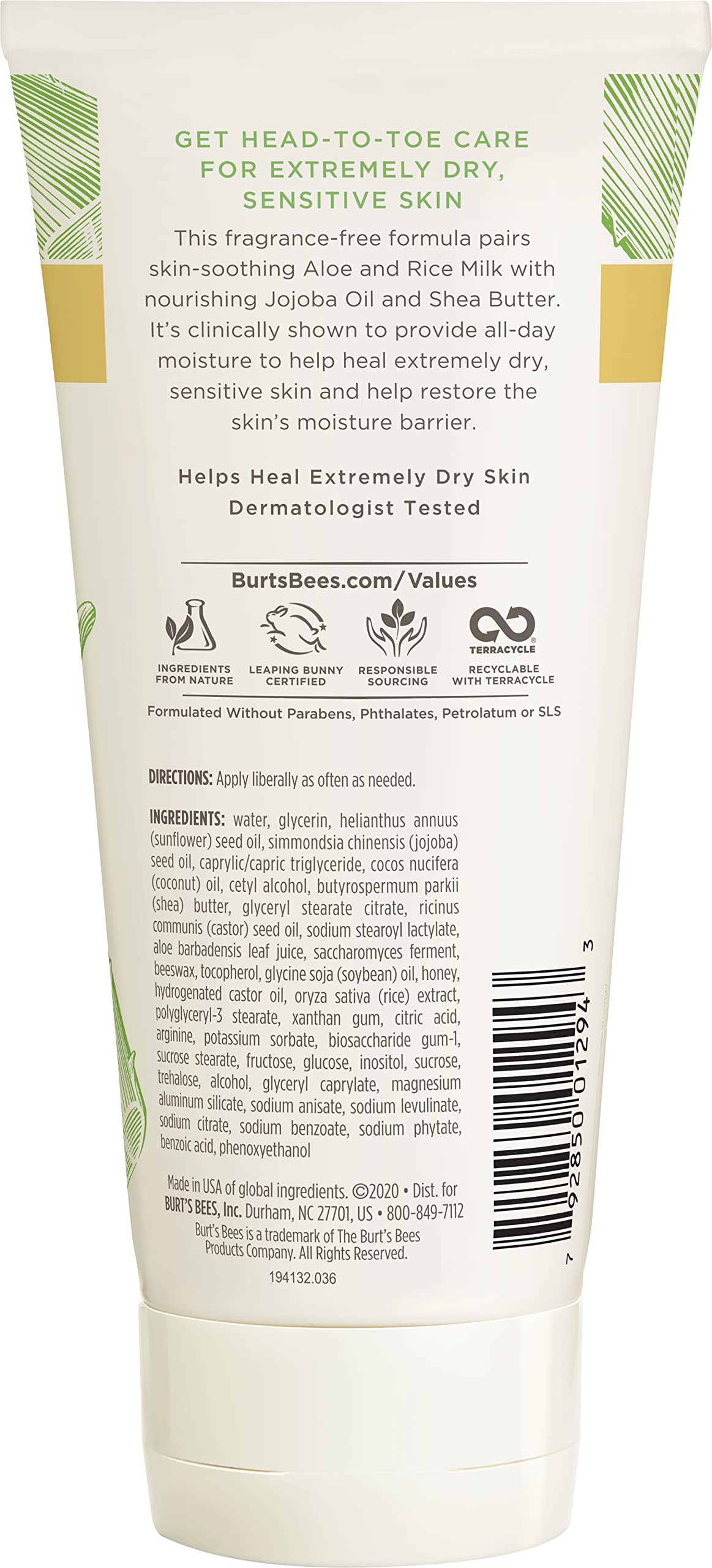 Body care routine with Burt's Bees Ultimate Care Lotion and other products