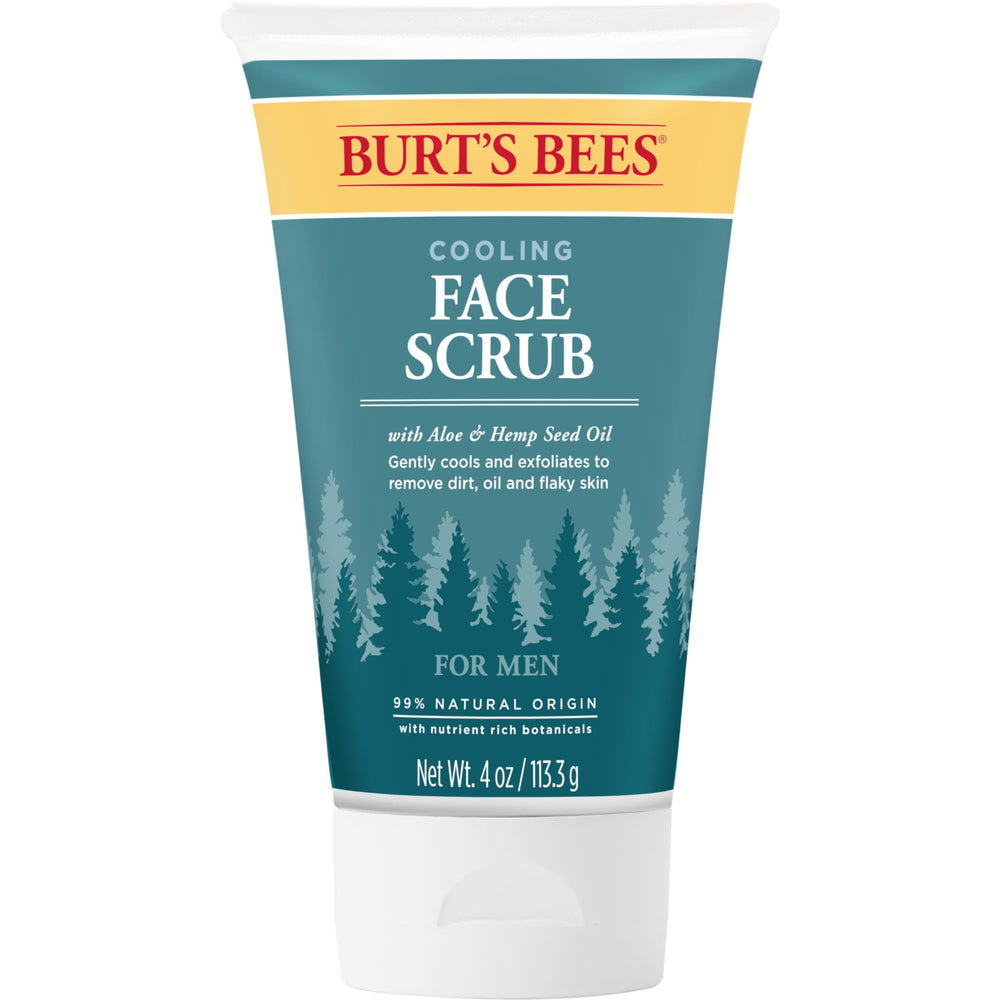 Burt's Bees Cooling Face Scrub jar close-up highlights natural ingredients for refreshed skin.