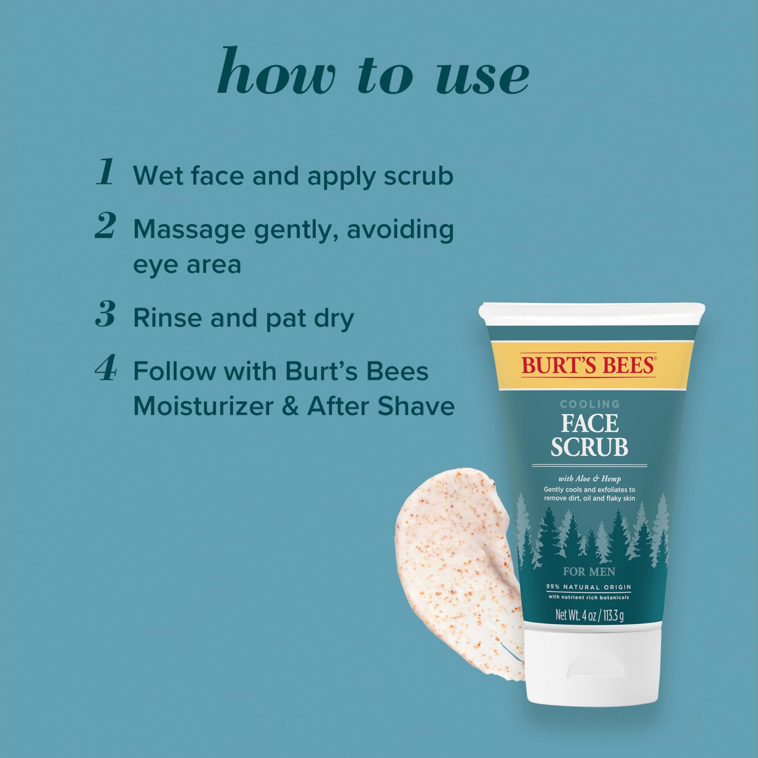 Packaging display of Burt's Bees Cooling Face Scrub on a shelf.
