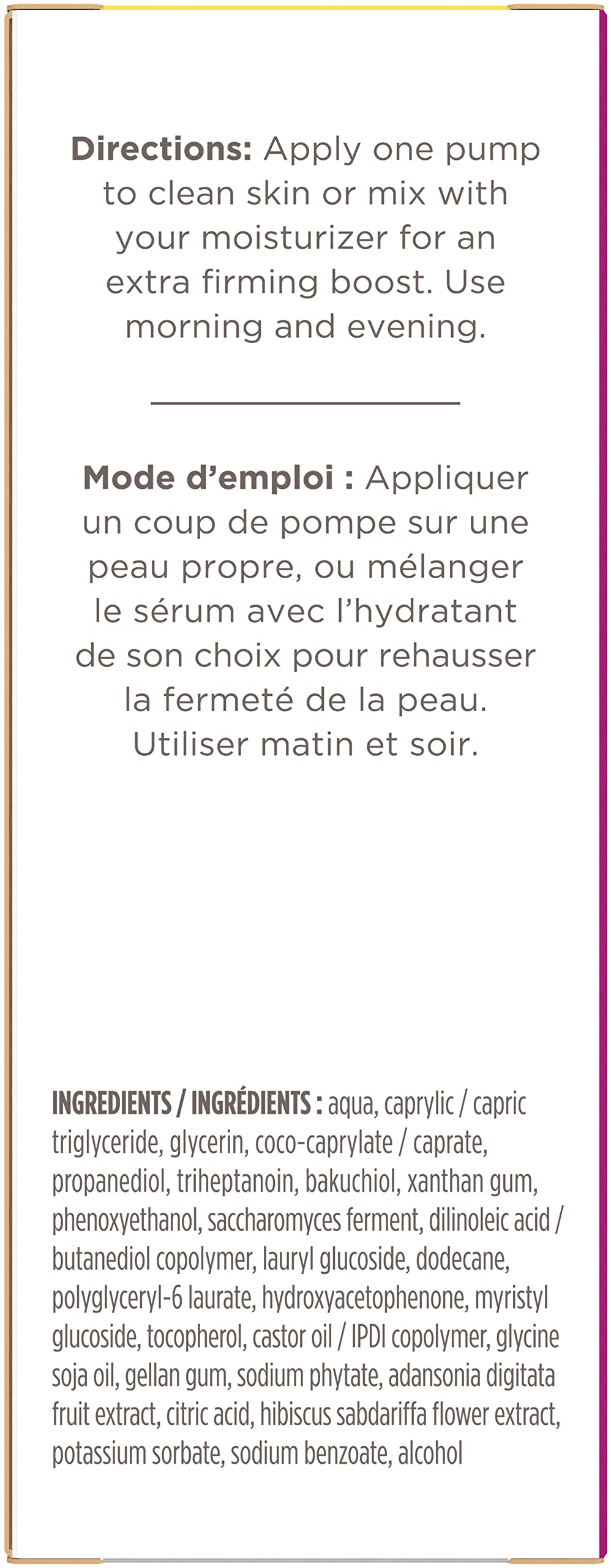 Burt's Bees Firming Serum label close-up with 98.5% natural origin.