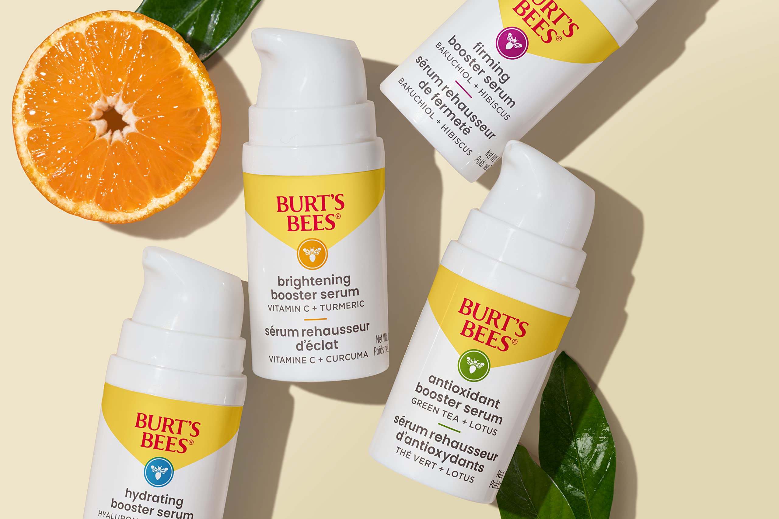 Burt's Bees Firming Serum ingredient graphic highlighting clean origins.