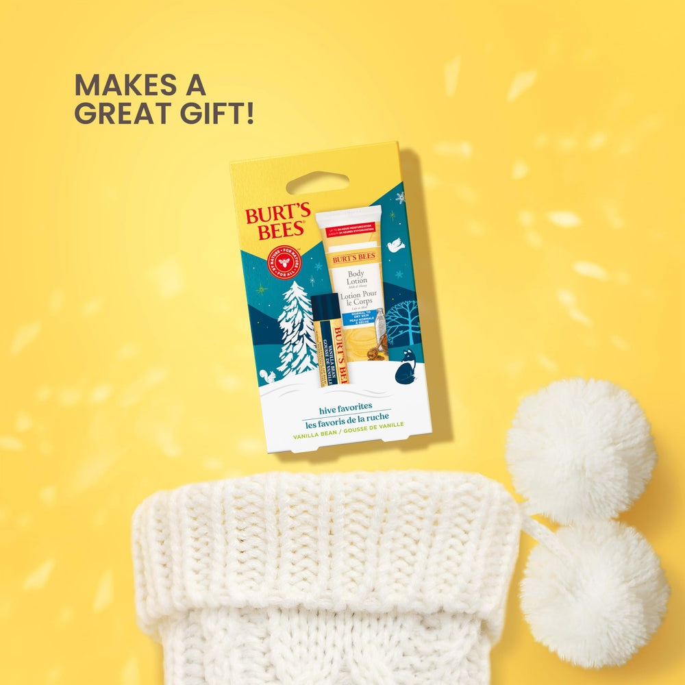 Festive Burt's Bees gift packaging ready for holiday gifting.