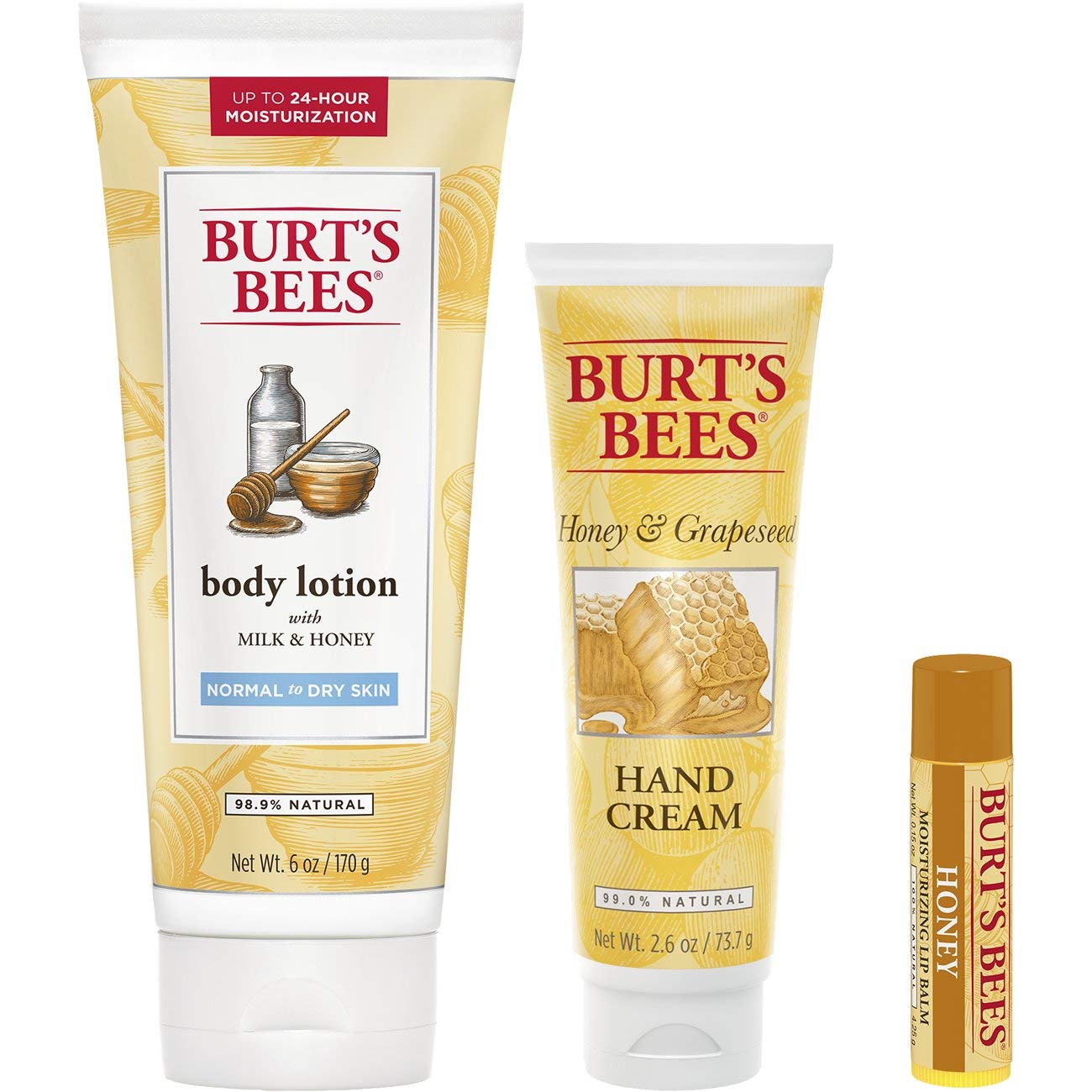 Burt's Bees Honey Pot Gift Set includes Honey Lip Balm for nourished lips with honey flavor.