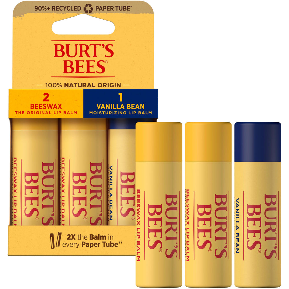 Leaping Bunny certified Burts Bees logo on lip balm packaging.