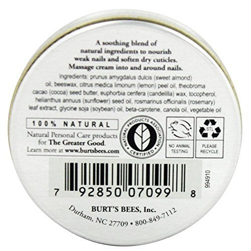 Burts Bees Lemon Butter Cuticle Cream tin highlighting travel-friendly, fast-absorbing moisturization.